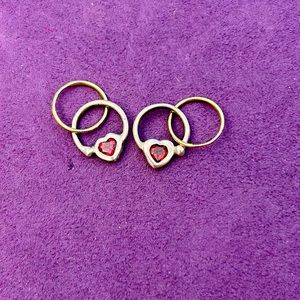 Lee Brevard Double Hoop Hear with Garnet Sold as a pair